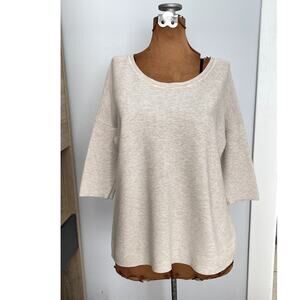 Peruvian Connection Sz M Texture Sweater Cream Cotton Relaxed Minimalist Office